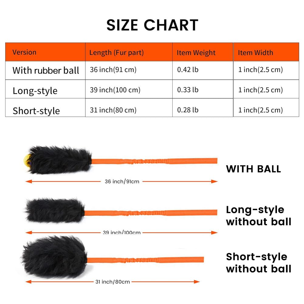 HOWGO Dog Bungee Chaser Toy – 100% Real Sheepskin Tug Toy for All Breeds (Orange, Long Without Ball)