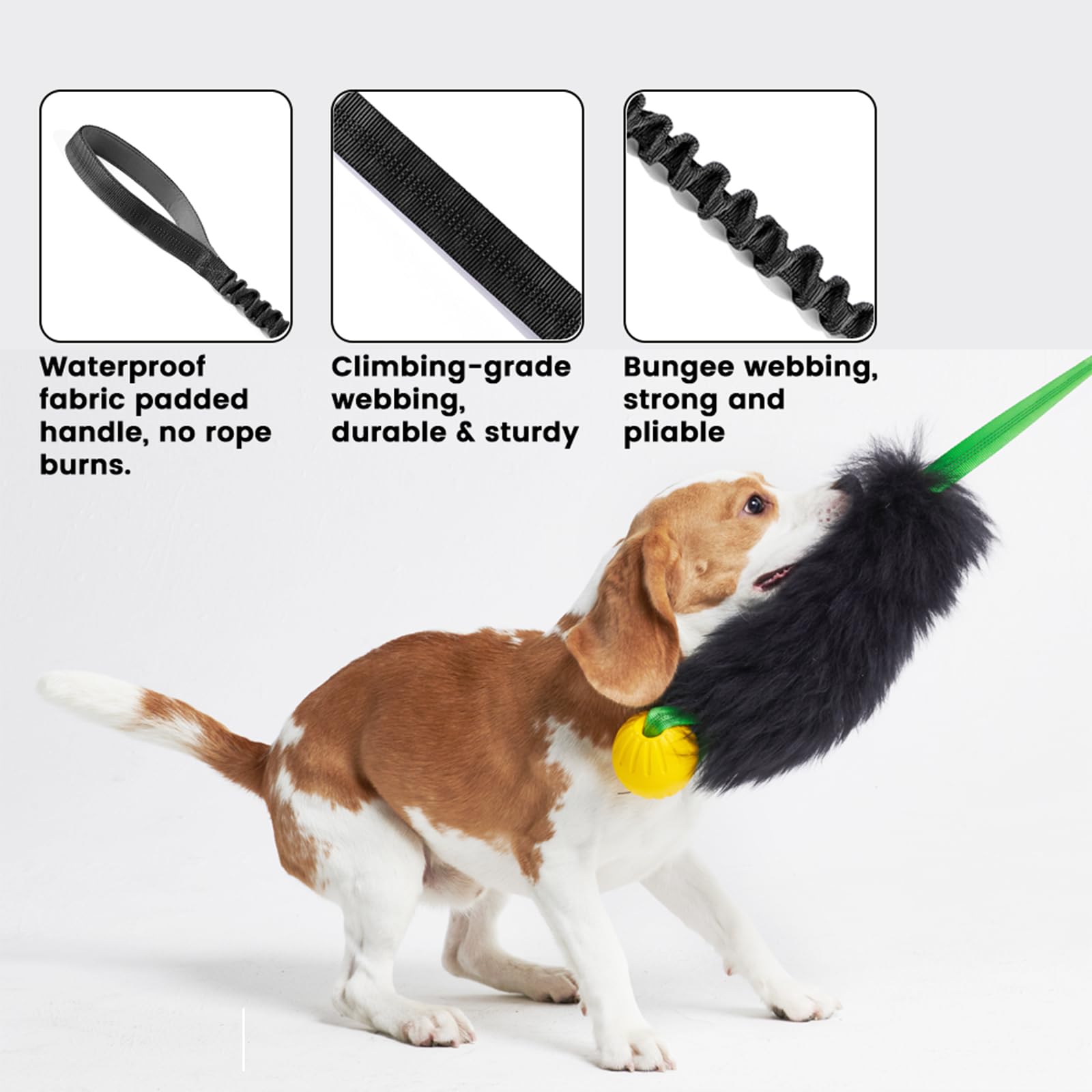 HOWGO Dog Bungee Chaser Toy – 100% Real Sheepskin Tug Toy for All Breeds (Orange, Long Without Ball)