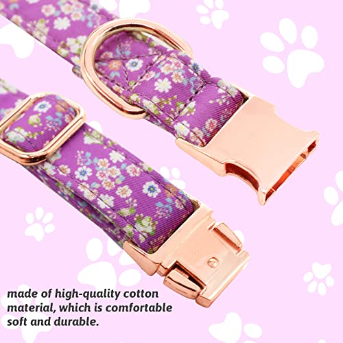 HSIGIO Adjustable Dog Collar and Leash Set with Floral Bow Tie – Purple, Size S for Small to Medium Dogs