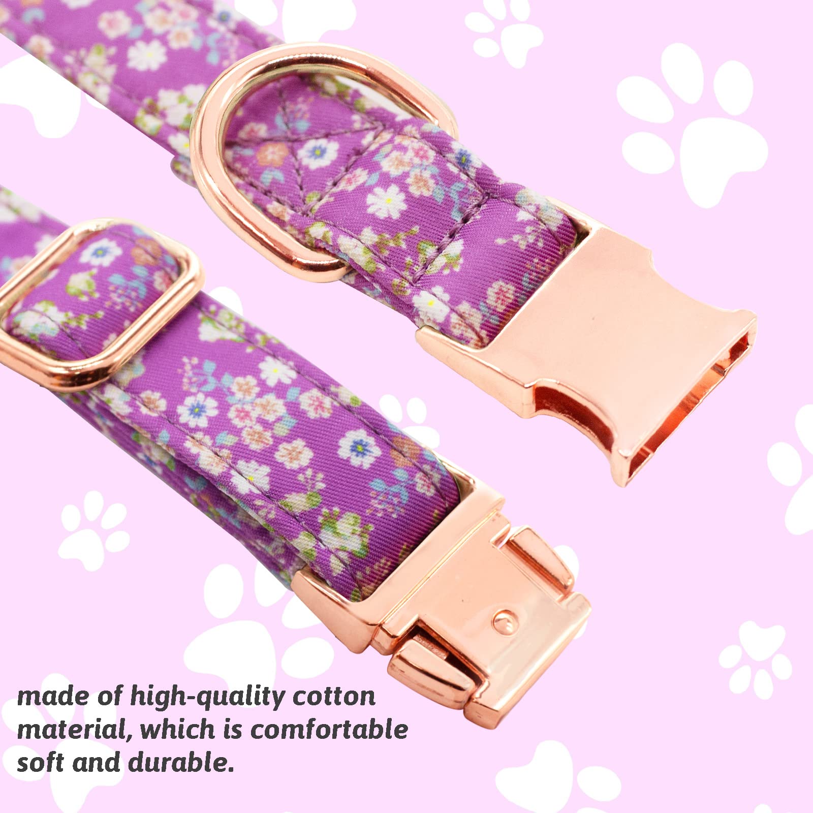 HSIGIO Adjustable Dog Collar and Leash Set with Floral Bow Tie – Purple, Size S for Small to Medium Dogs