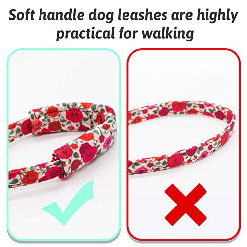 HSIGIO Cotton Dog Collar and Leash Set with Detachable Floral Bow Tie and Flower - Adjustable for Small, Medium, Large Dogs - Red Rose Pattern (XS)