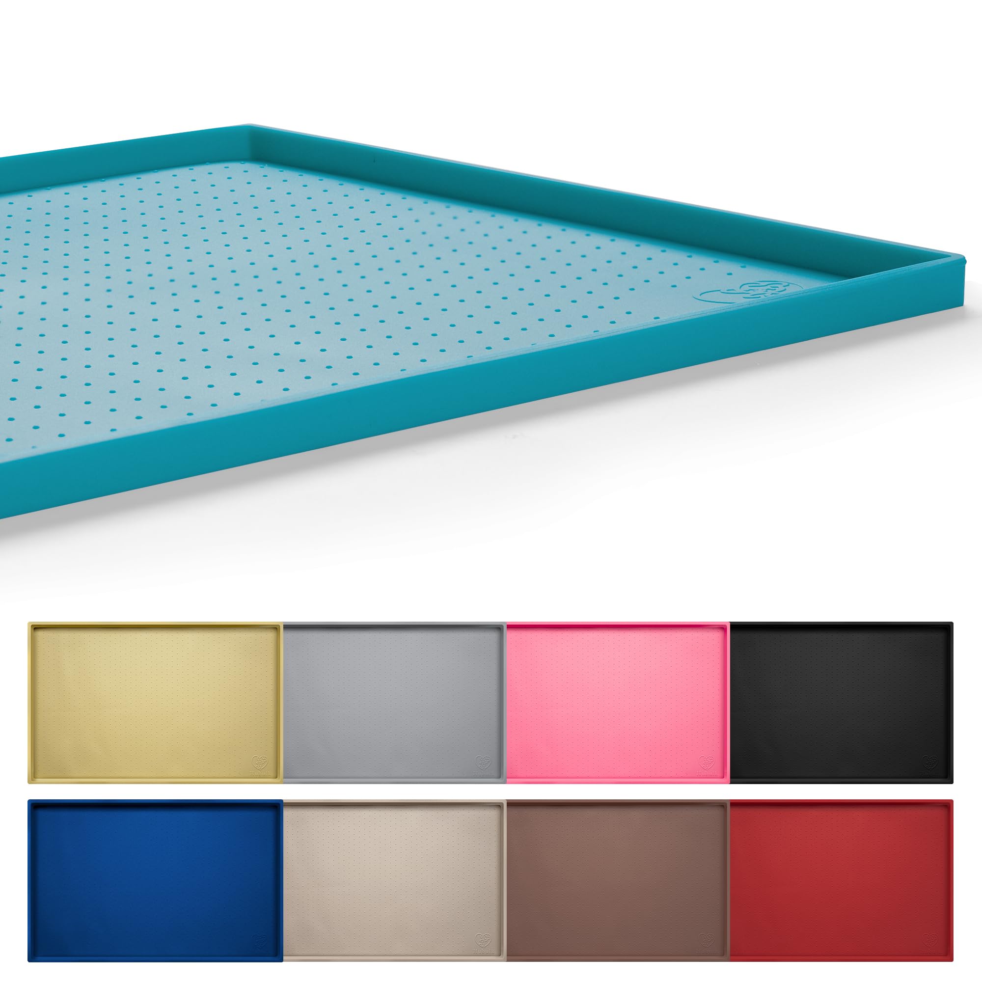 Hubulk 100% Waterproof Silicone Dog Feeding Mat - 24x16x0.6 Inch Teal Non-Slip Raised Edge Placemat