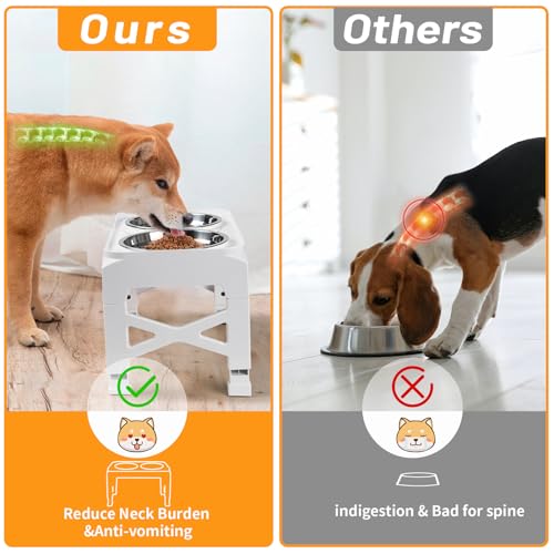 Hubulk Elevated Dog Bowls with 2 Stainless Steel Bowls - Adjustable 3 Heights Non-Slip Stand for Small Medium Dogs