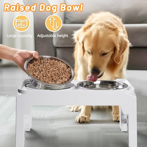 Hubulk Elevated Dog Bowls with 2 Stainless Steel Bowls - Adjustable 3 Heights Non-Slip Stand for Small Medium Dogs
