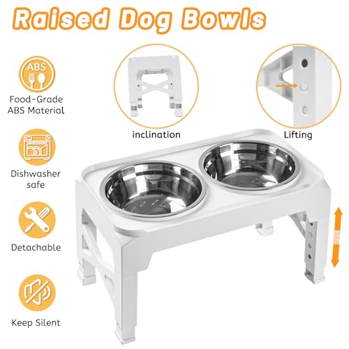 Hubulk Elevated Dog Bowls with 2 Stainless Steel Bowls - Adjustable 3 Heights Non-Slip Stand for Small Medium Dogs