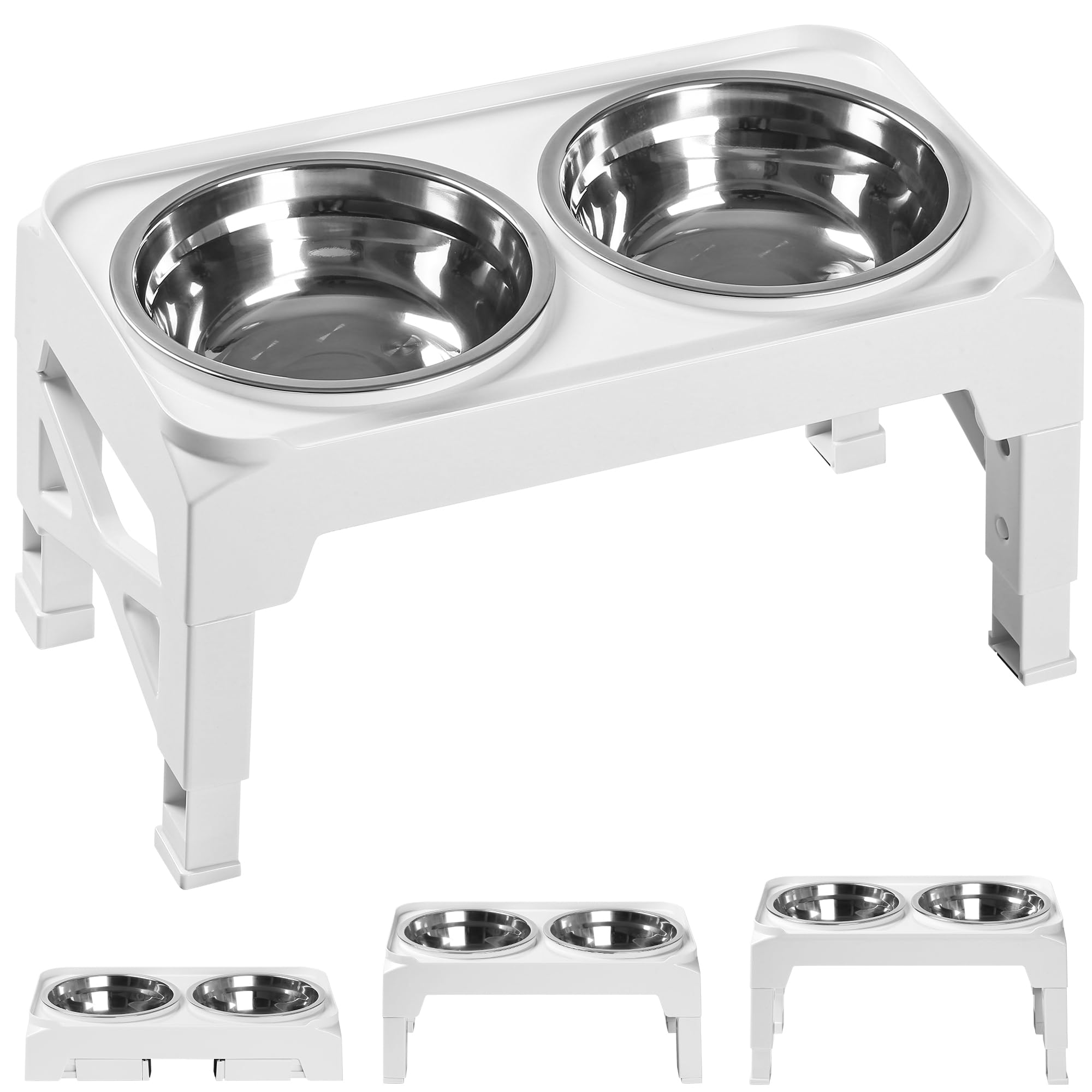 Hubulk Elevated Dog Bowls with 2 Stainless Steel Bowls - Adjustable 3 Heights Non-Slip Stand for Small Medium Dogs