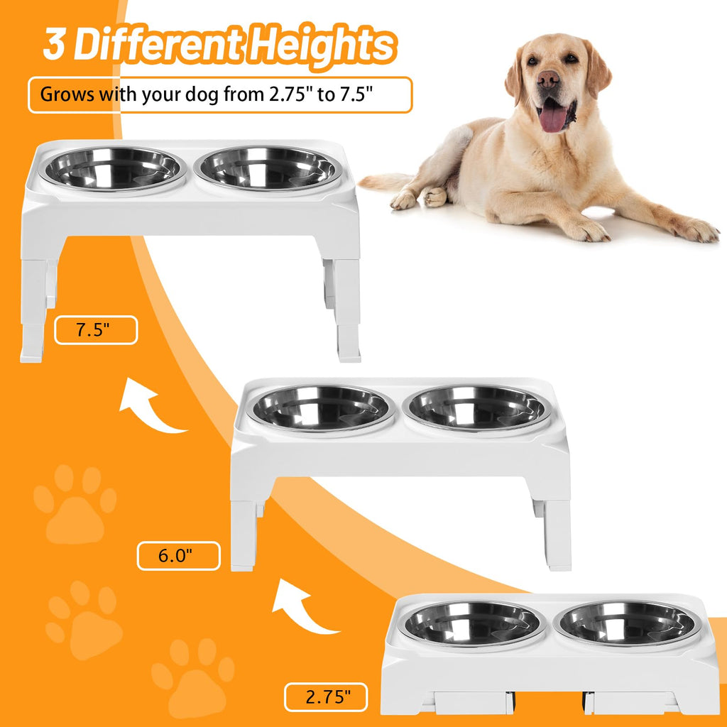 Hubulk Elevated Dog Bowls with 2 Stainless Steel Bowls - Adjustable 3 Heights Non-Slip Stand for Small Medium Dogs