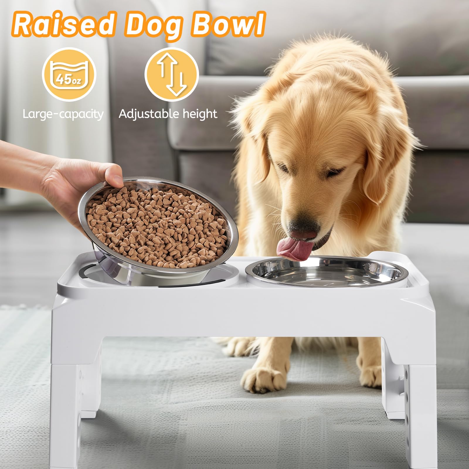 Hubulk Elevated Dog Bowls with 2 Stainless Steel Bowls - Adjustable 3 Heights Non-Slip Stand for Small Medium Dogs