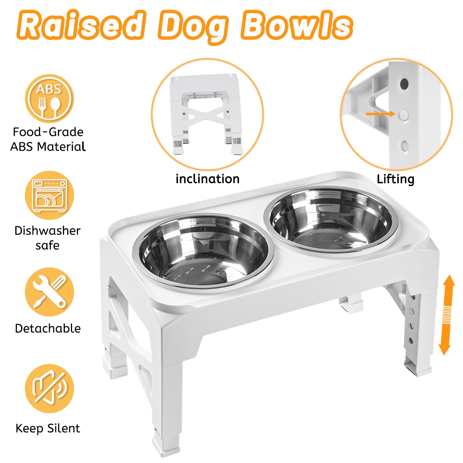 Hubulk Elevated Dog Bowls with 2 Stainless Steel Bowls - Adjustable 3 Heights Non-Slip Stand for Small Medium Dogs
