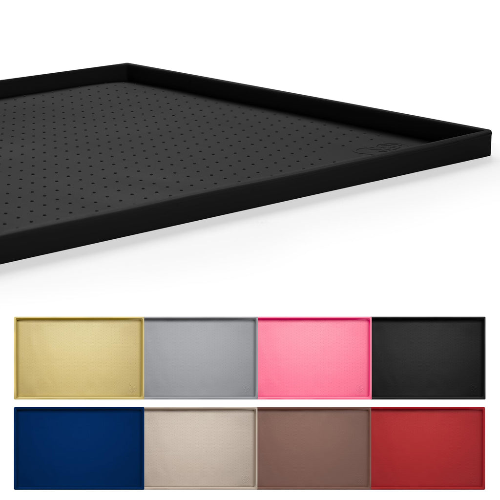 Hubulk Waterproof Dog Feeding Mat, 24x16 Inch Food-Grade Silicone Placemat with Raised Edge, Non-Slip, Dishwasher Safe, Black