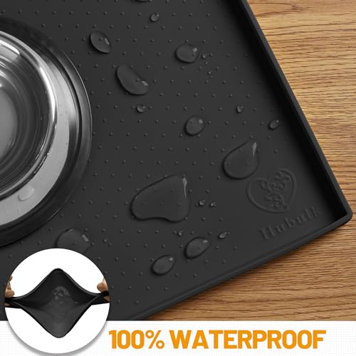 Hubulk Waterproof Dog Feeding Mat, 24x16 Inch Food-Grade Silicone Placemat with Raised Edge, Non-Slip, Dishwasher Safe, Black
