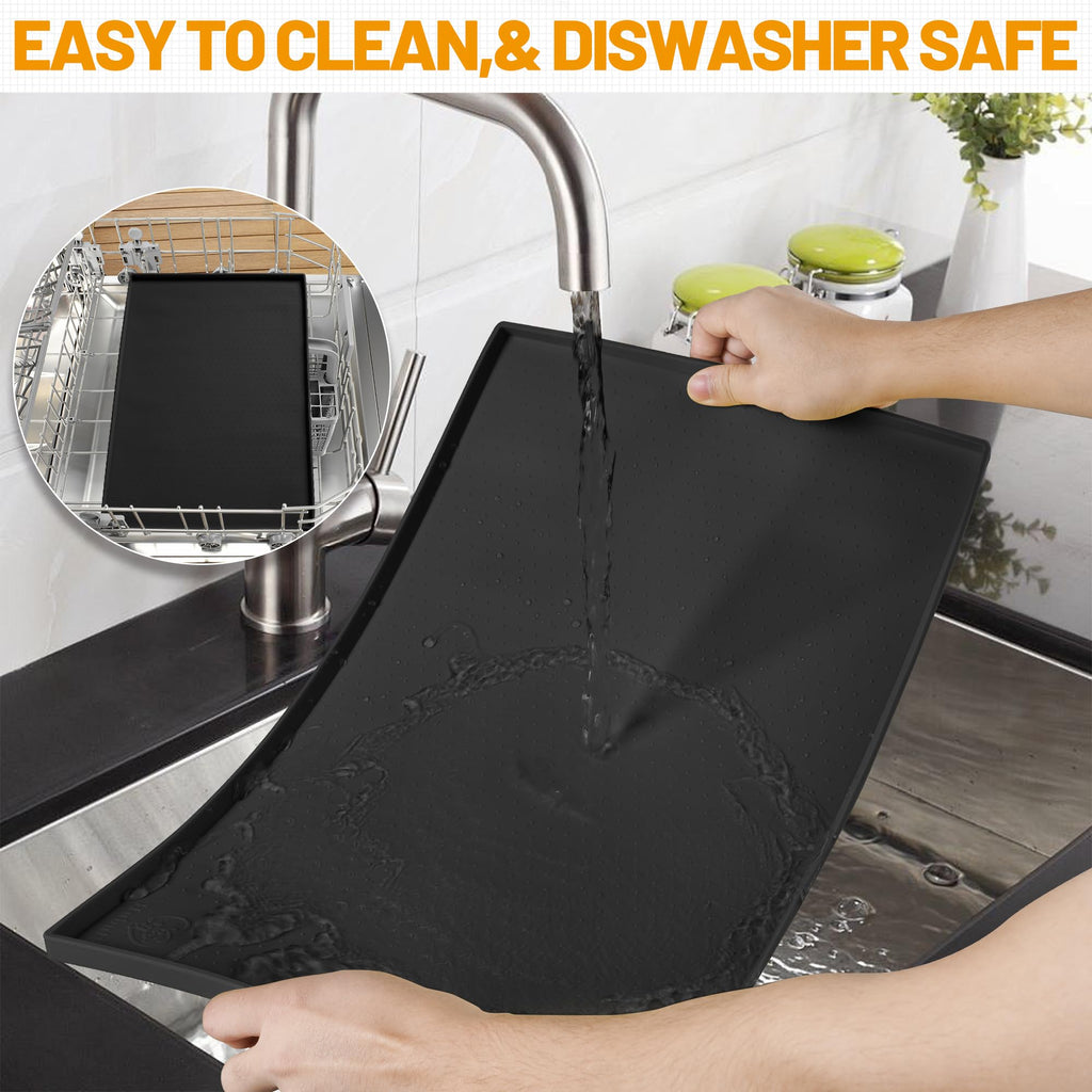 Hubulk Waterproof Dog Feeding Mat, 24x16 Inch Food-Grade Silicone Placemat with Raised Edge, Non-Slip, Dishwasher Safe, Black