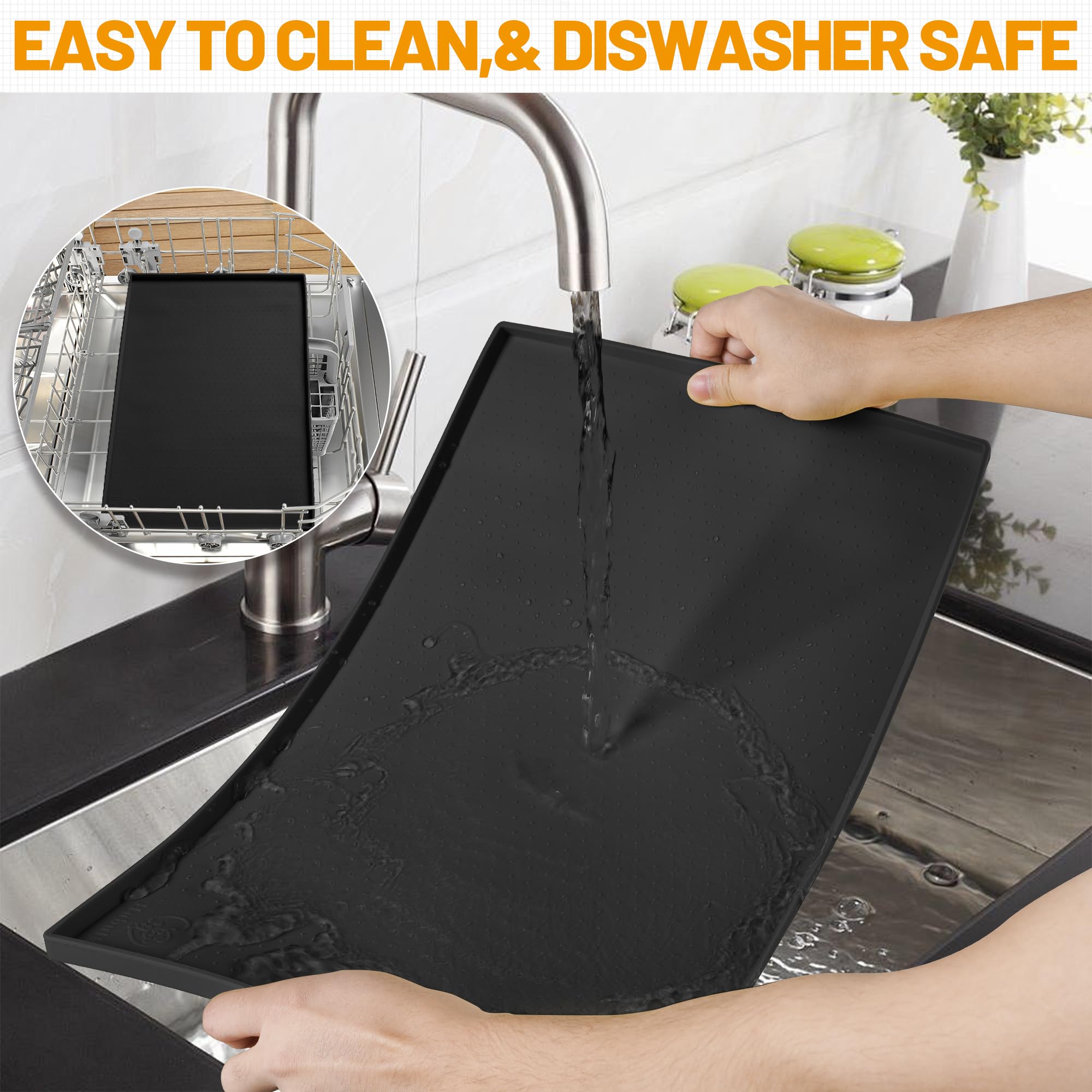 Hubulk Waterproof Dog Feeding Mat, 24x16 Inch Food-Grade Silicone Placemat with Raised Edge, Non-Slip, Dishwasher Safe, Black