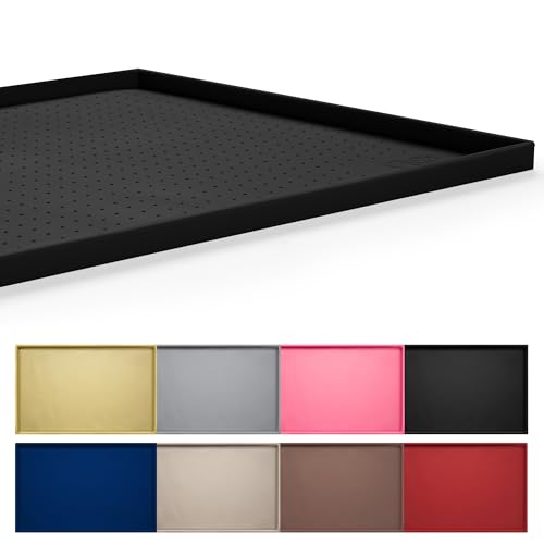 Hubulk Waterproof Dog Feeding Mat, 24x16 Inch Food-Grade Silicone Placemat with Raised Edge, Non-Slip, Dishwasher Safe, Black