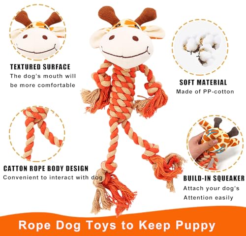 HUGEME Rope Dog Toy with Squeaker – Tug of War and Plush Chew Toy for Small, Medium, Large Dogs