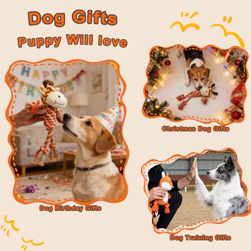 HUGEME Rope Dog Toy with Squeaker – Tug of War and Plush Chew Toy for Small, Medium, Large Dogs