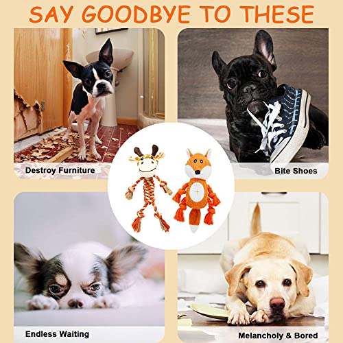 HUGEME Rope Dog Toy with Squeaker – Tug of War and Plush Chew Toy for Small, Medium, Large Dogs