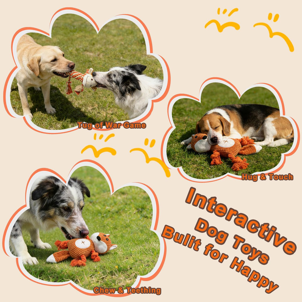 HUGEME Rope Dog Toy with Squeaker – Tug of War and Plush Chew Toy for Small, Medium, Large Dogs