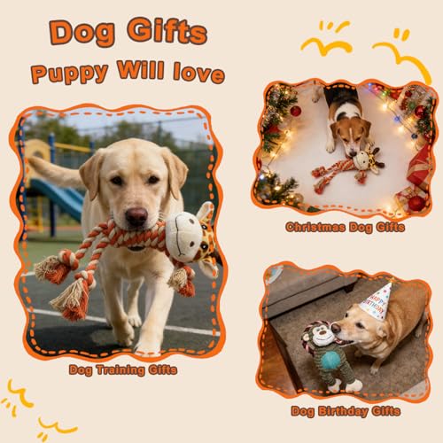 HUGEME Rope Dog Toys for Tug of War – Squeaky Interactive Plush for Small to Large Dogs