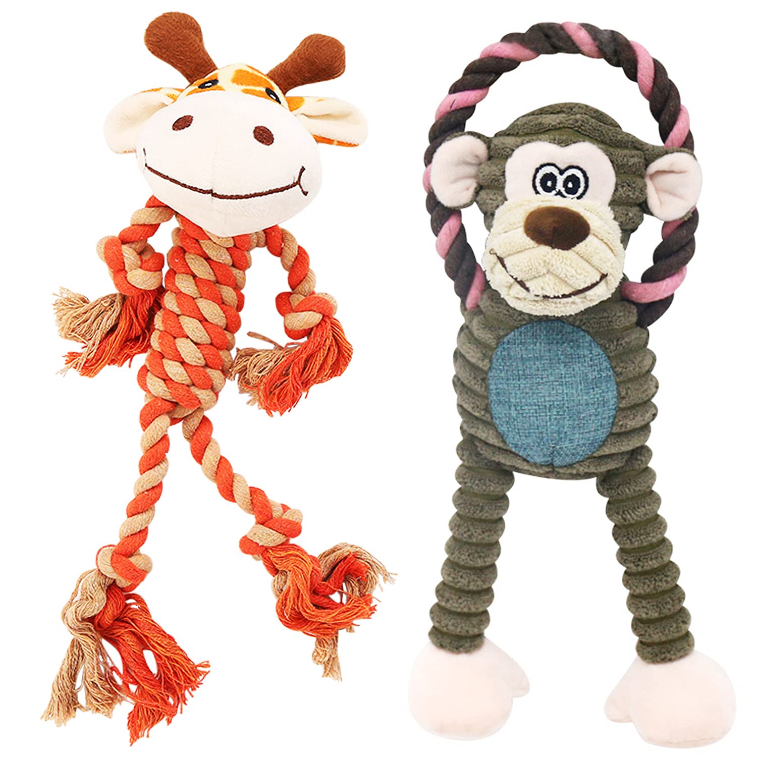 HUGEME Rope Dog Toys for Tug of War – Squeaky Interactive Plush for Small to Large Dogs