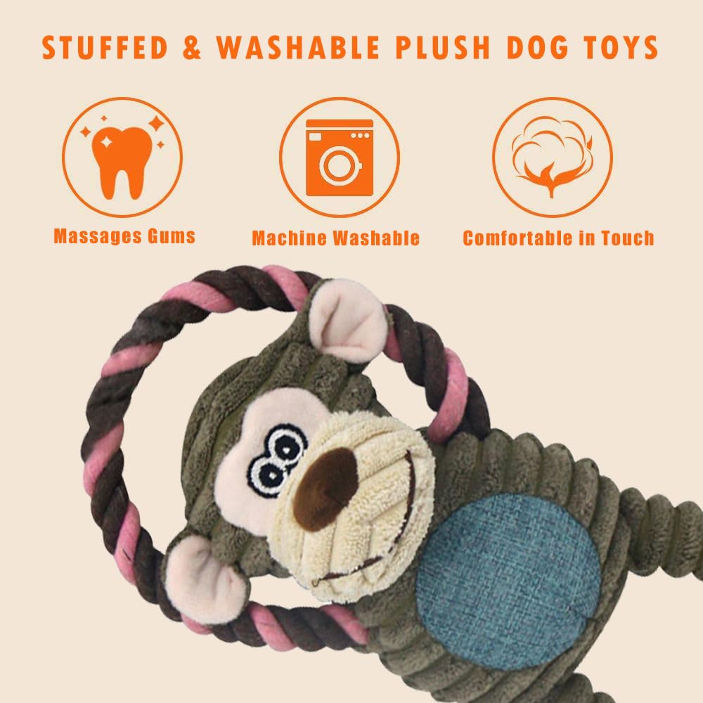 HUGEME Rope Dog Toys for Tug of War – Squeaky Interactive Plush for Small to Large Dogs
