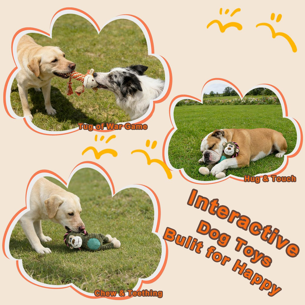 HUGEME Rope Dog Toys for Tug of War – Squeaky Interactive Plush for Small to Large Dogs