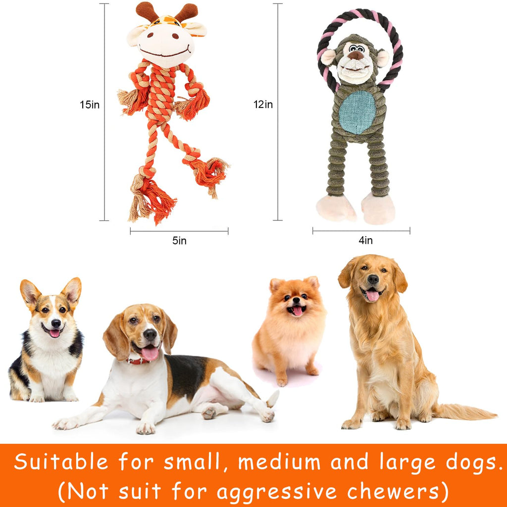 HUGEME Rope Dog Toys for Tug of War – Squeaky Interactive Plush for Small to Large Dogs