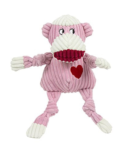 HuggleHounds Knottie Plush Dog Toy - Pink Monkey, Small - Squeaky Toy with 5 Squeakers for Small to Large Dogs