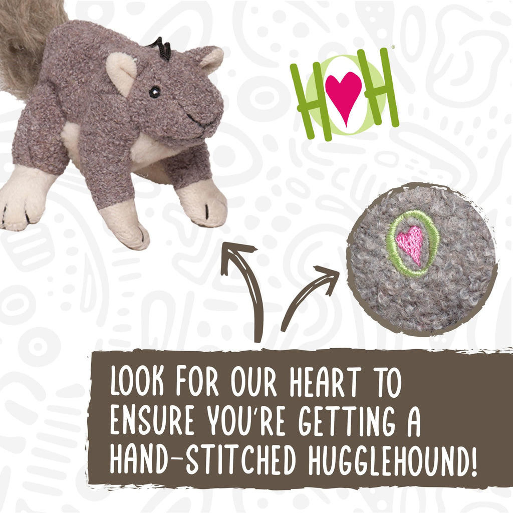 HuggleHounds Lil Feller Squirrel Plush Dog Toy - Soft Corduroy & Faux Fur with Squeaker, Small