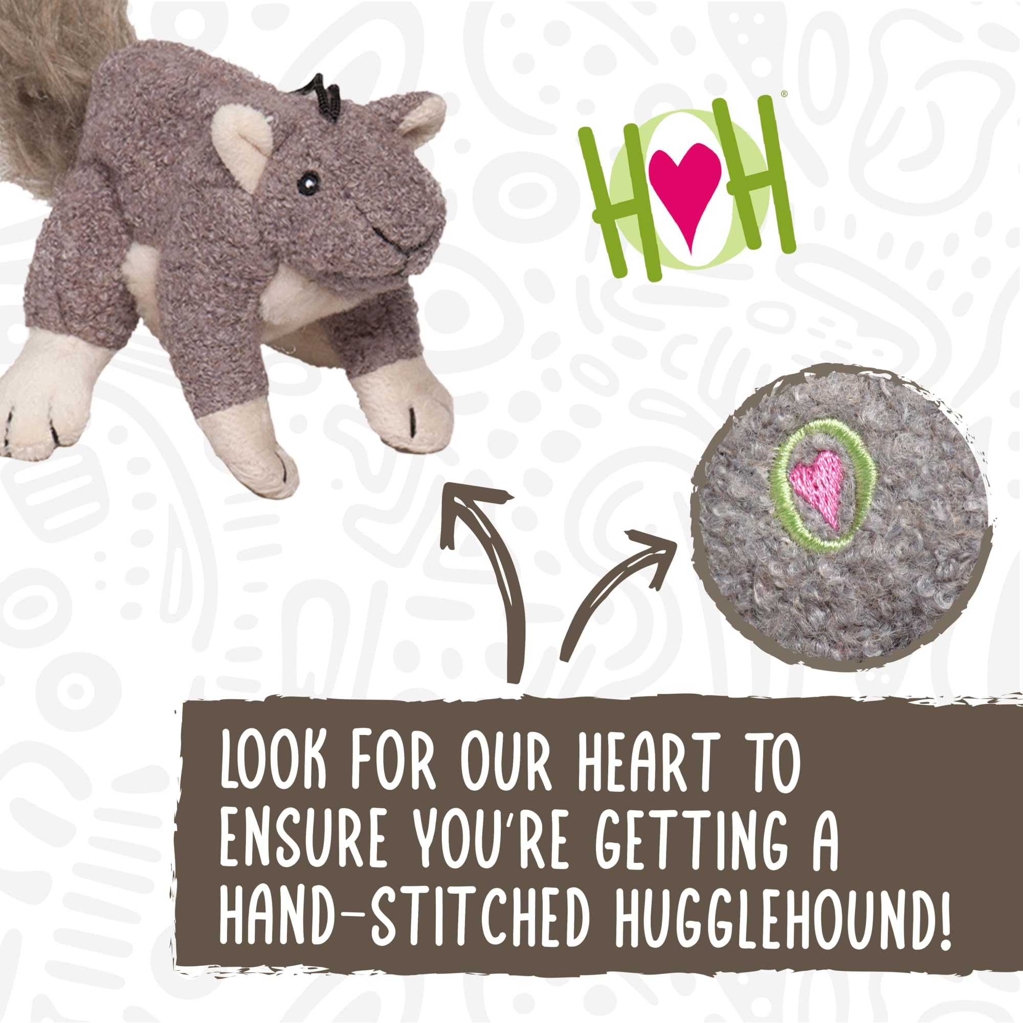 HuggleHounds Lil Feller Squirrel Plush Dog Toy - Soft Corduroy & Faux Fur with Squeaker, Small