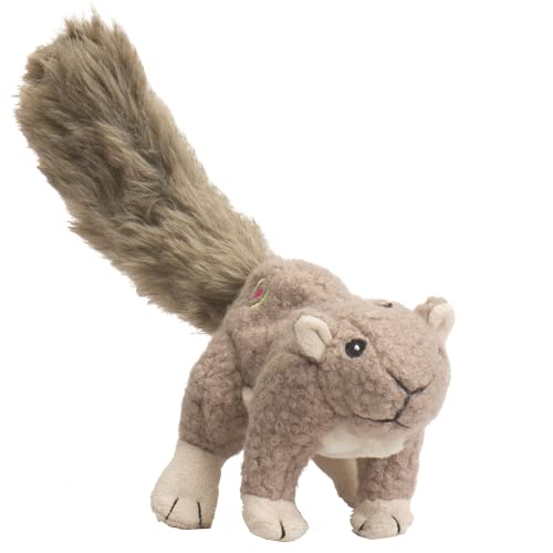 HuggleHounds Lil Feller Squirrel Plush Dog Toy - Soft Corduroy & Faux Fur with Squeaker, Small