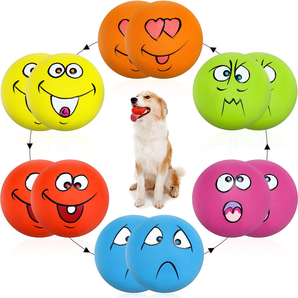 Hungdao 12 Pack Small Dog Squeaky Balls - Latex Rubber Smile Face Emoticon Toys for Small Medium Dogs, Interactive Chewing Balls Bulk