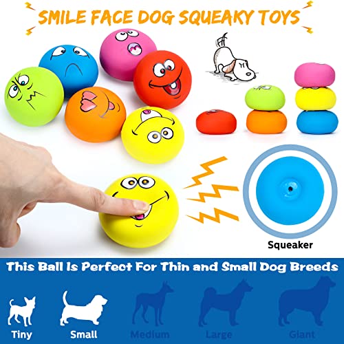 Hungdao 12 Pack Small Dog Squeaky Balls - Latex Rubber Smile Face Emoticon Toys for Small Medium Dogs, Interactive Chewing Balls Bulk