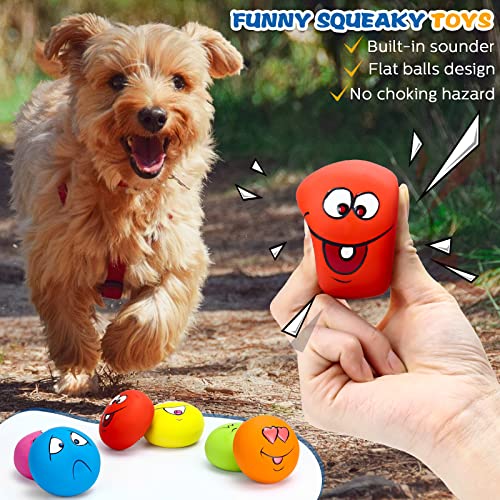 Hungdao 12 Pack Small Dog Squeaky Balls - Latex Rubber Smile Face Emoticon Toys for Small Medium Dogs, Interactive Chewing Balls Bulk