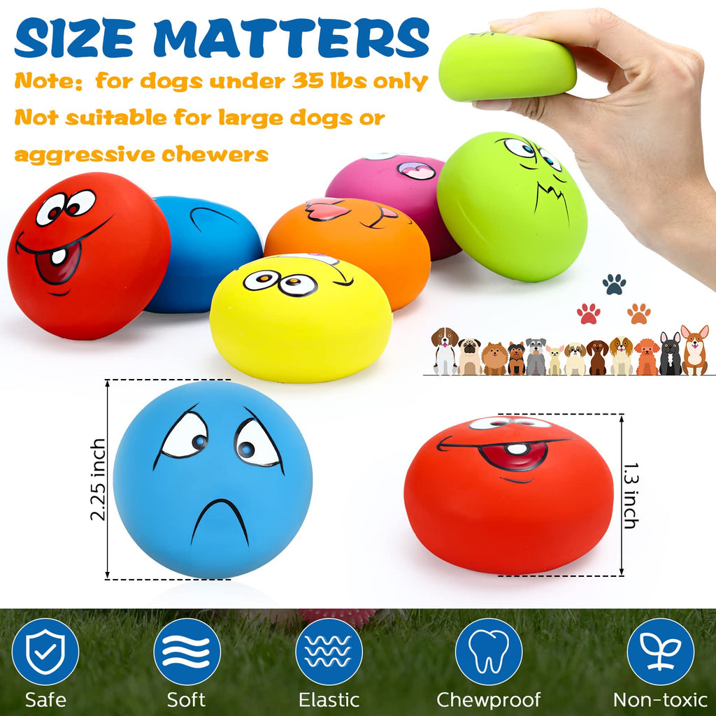 Hungdao 12 Pack Small Dog Squeaky Balls - Latex Rubber Smile Face Emoticon Toys for Small Medium Dogs, Interactive Chewing Balls Bulk