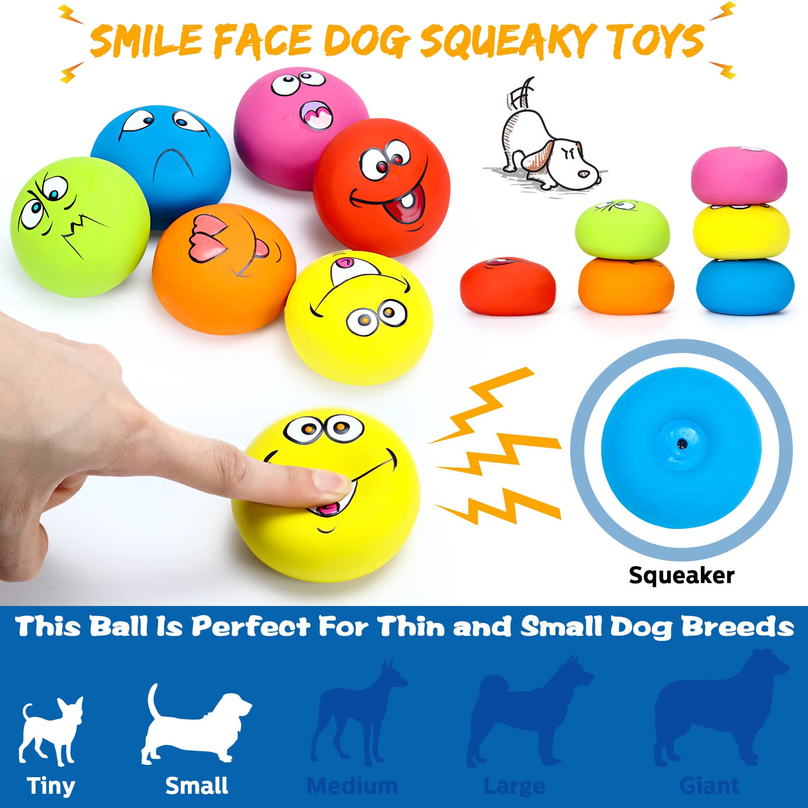 Hungdao 12 Pack Small Dog Squeaky Balls - Latex Rubber Smile Face Emoticon Toys for Small Medium Dogs, Interactive Chewing Balls Bulk