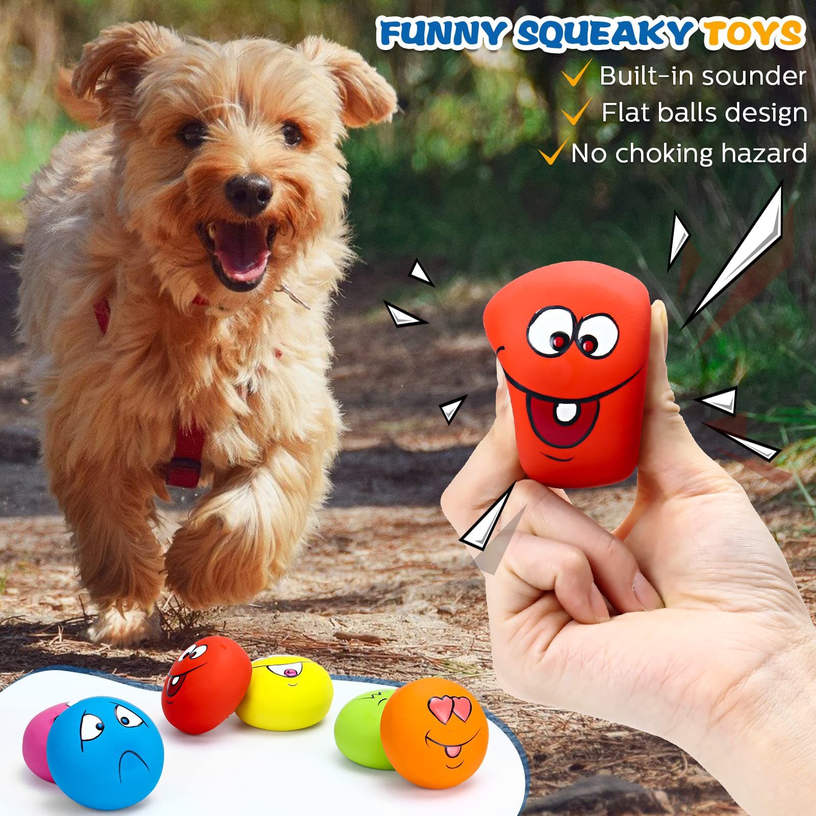 Hungdao 12 Pack Small Dog Squeaky Balls - Latex Rubber Smile Face Emoticon Toys for Small Medium Dogs, Interactive Chewing Balls Bulk