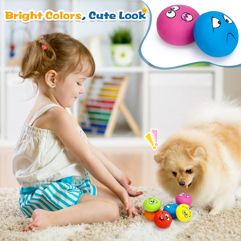 Hungdao 12 Pack Small Dog Squeaky Balls - Latex Rubber Smile Face Emoticon Toys for Small Medium Dogs, Interactive Chewing Balls Bulk
