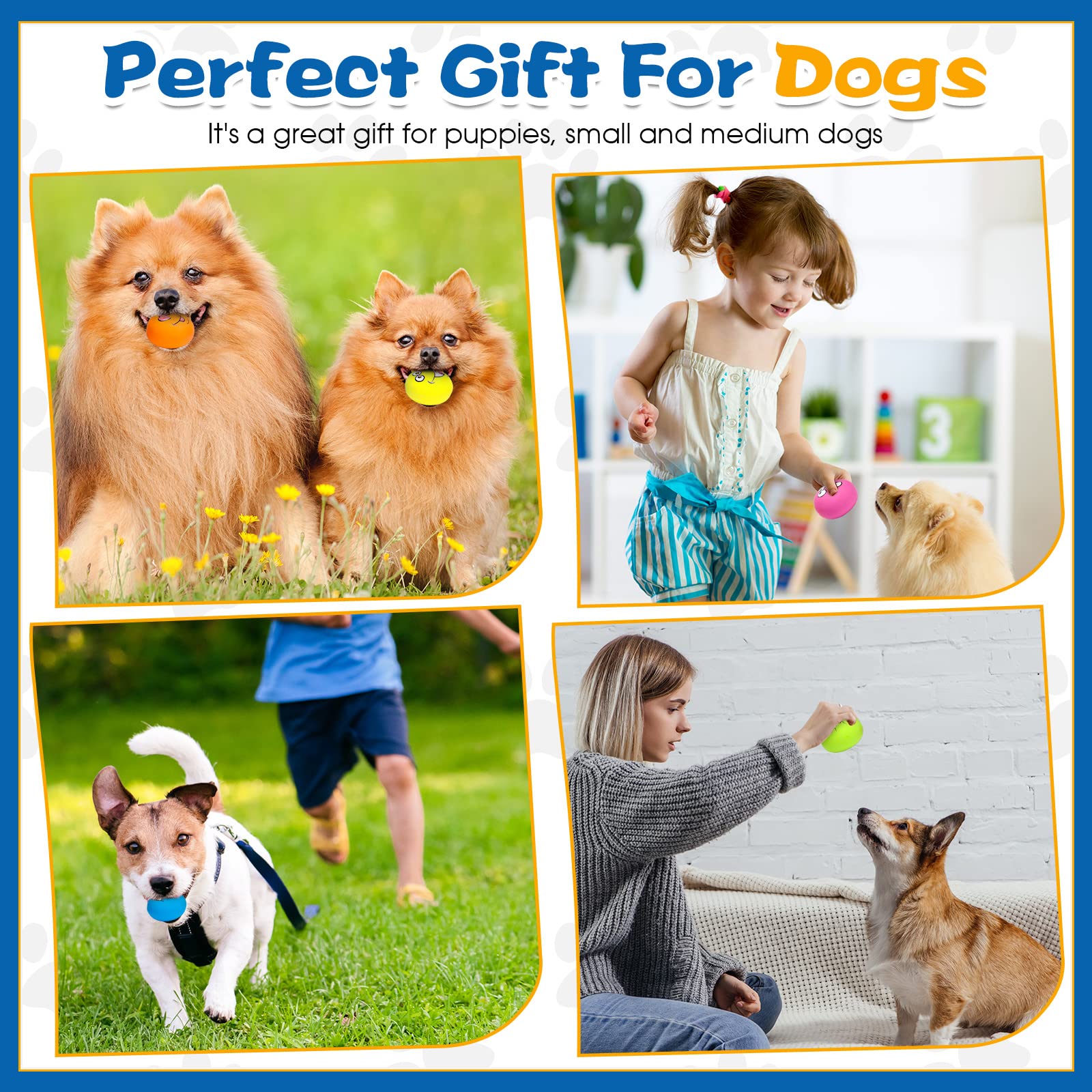 Hungdao 12 Pack Small Dog Squeaky Balls - Latex Rubber Smile Face Emoticon Toys for Small Medium Dogs, Interactive Chewing Balls Bulk