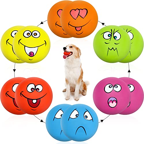 Hungdao 12 Pack Small Dog Squeaky Balls - Latex Rubber Smile Face Emoticon Toys for Small Medium Dogs, Interactive Chewing Balls Bulk
