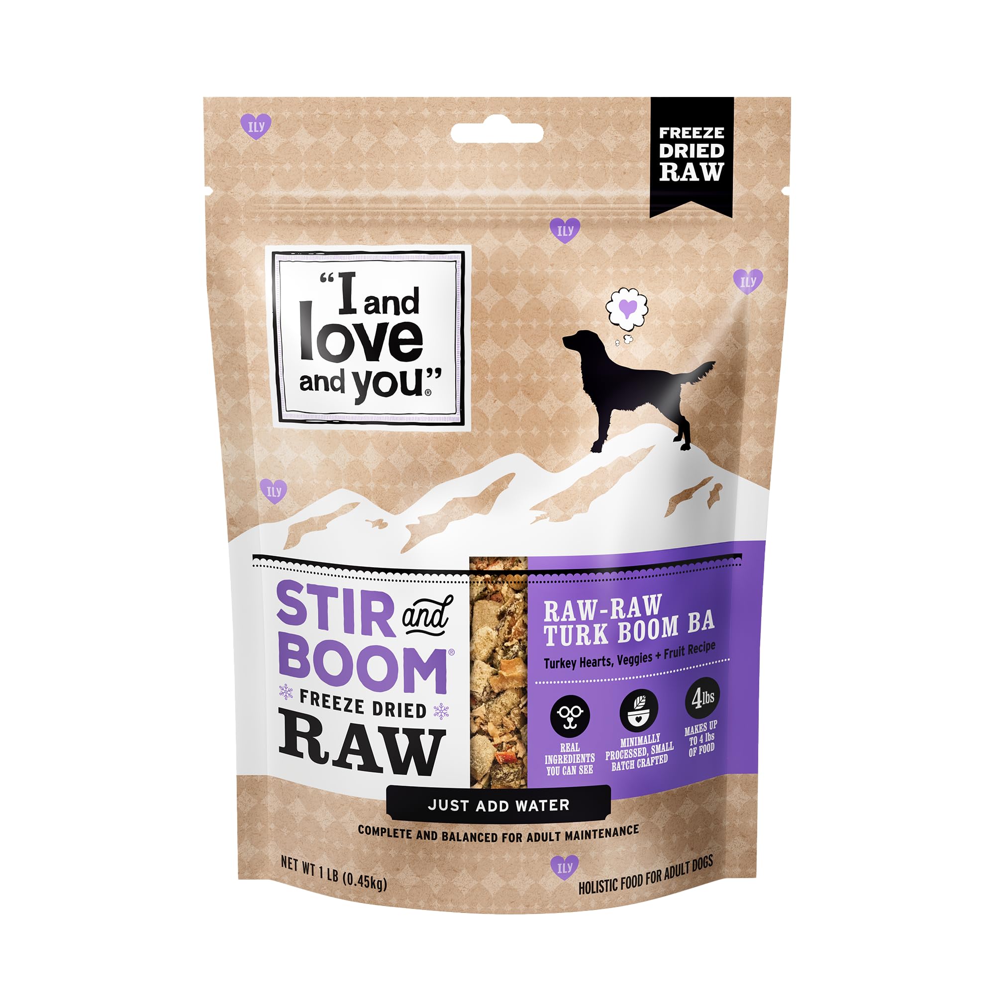 I AND LOVE AND YOU Stir and Boom Dehydrated Freeze Dried Raw Dog Food Turkey 1lb – Grain-Free with Turkey Hearts