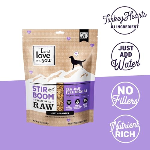 I AND LOVE AND YOU Stir and Boom Dehydrated Freeze Dried Raw Dog Food Turkey 1lb – Grain-Free with Turkey Hearts