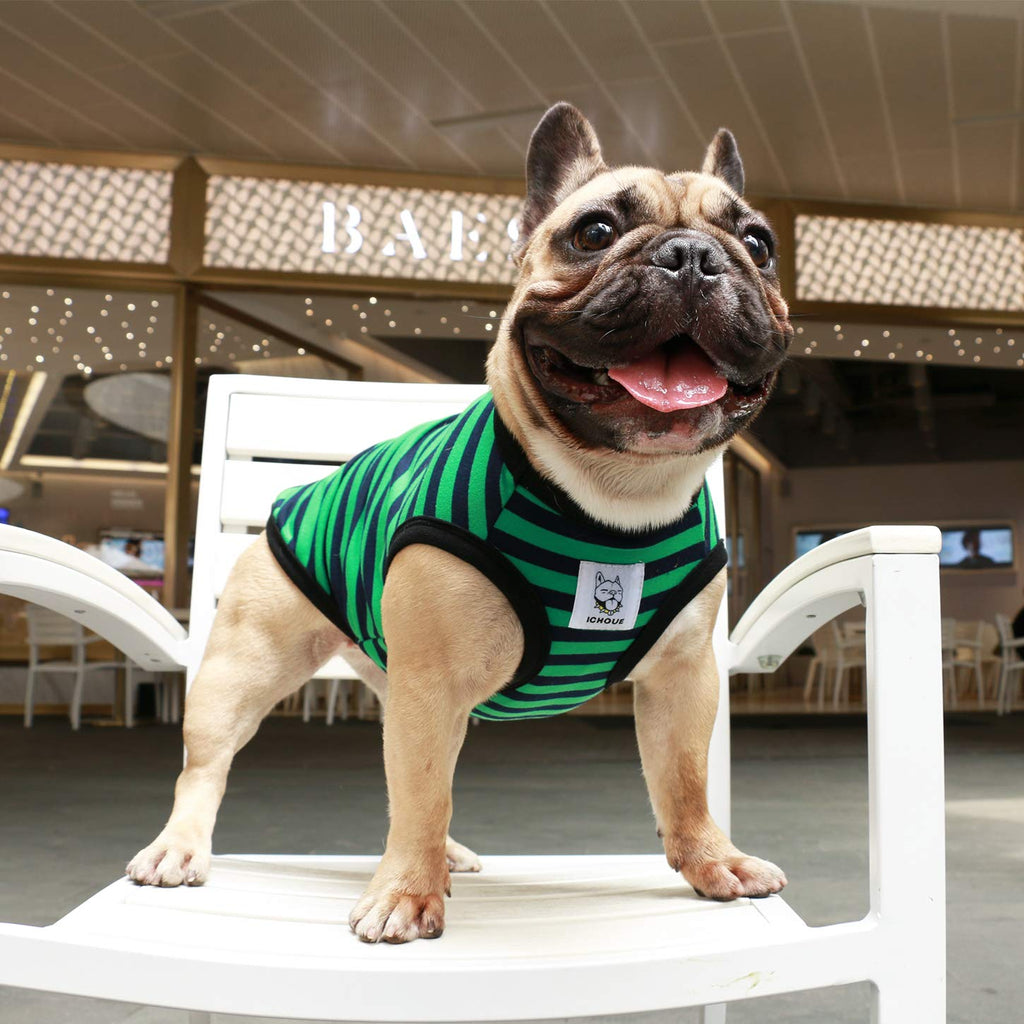 iChoue Striped Cotton Dog T-Shirt for Barrel Chest Breeds - XLarge Green Black Stripes