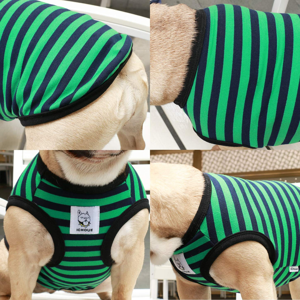 iChoue Striped Cotton Dog T-Shirt for Barrel Chest Breeds - XLarge Green Black Stripes
