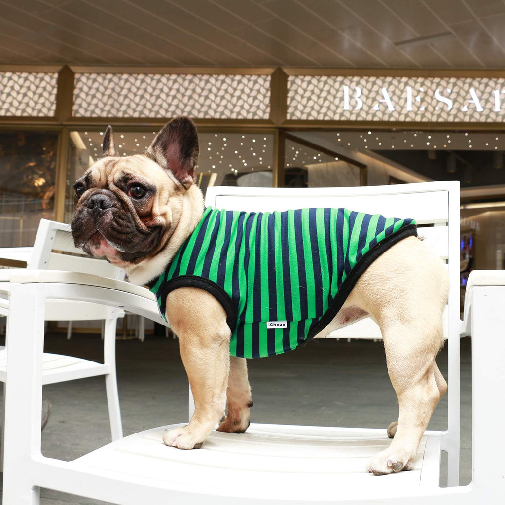 iChoue Striped Cotton Dog T-Shirt for Barrel Chest Breeds - XLarge Green Black Stripes