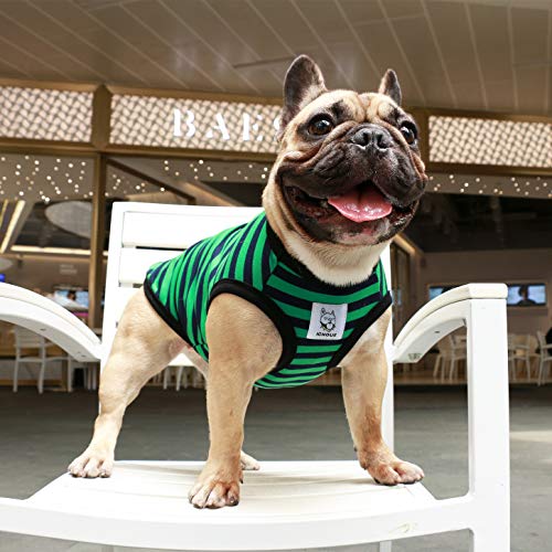 iChoue Striped Cotton Dog T-Shirt for Barrel Chest Breeds - XLarge Green Black Stripes