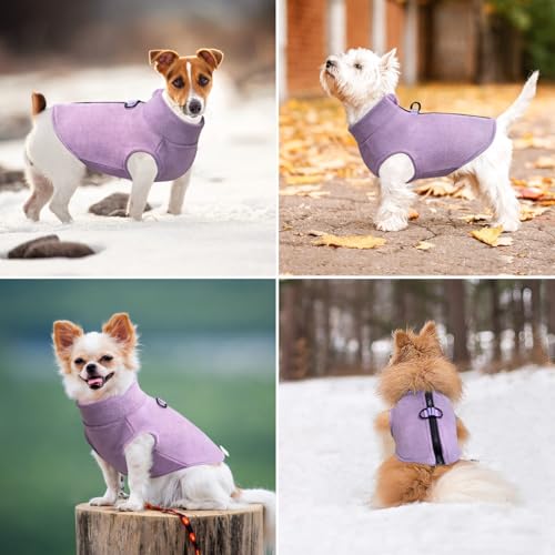 Idepet Dog Fleece Vest Sweater – Purple, XL – Zip-Up Warm Pullover with D-Rings for Small & Medium Dogs