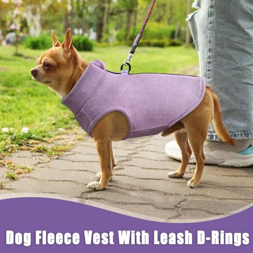 Idepet Dog Fleece Vest Sweater – Purple, XL – Zip-Up Warm Pullover with D-Rings for Small & Medium Dogs
