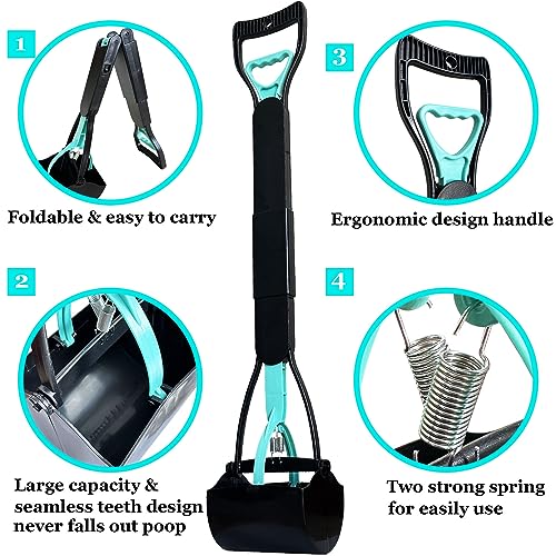 ienjoyed 32-Inch Tall Pooper Scooper, Heavy Duty Dog Poop Scooper with Long Handle, Foldable, Bottom Seamless, Green