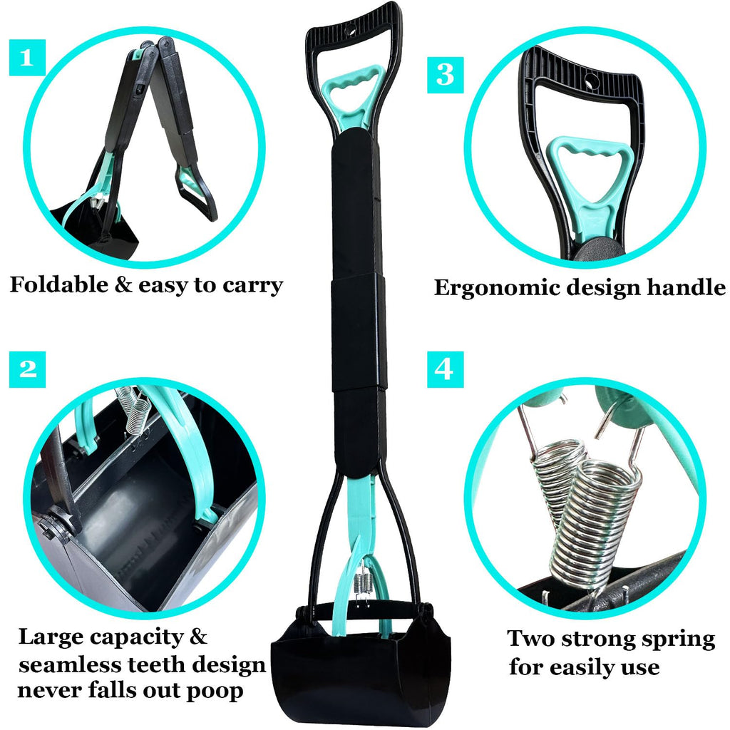 ienjoyed 32-Inch Tall Pooper Scooper, Heavy Duty Dog Poop Scooper with Long Handle, Foldable, Bottom Seamless, Green